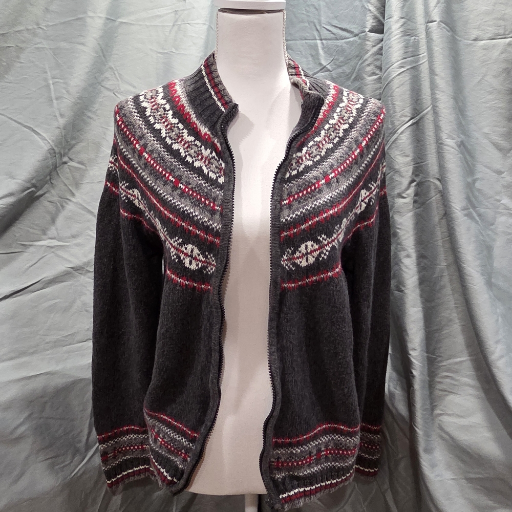 Tiara Charcoal and Red Patterned Cardigan